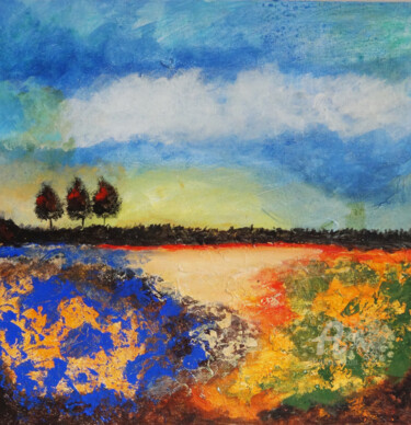 Painting titled "Blue Sky Landscape…" by Indrani Ghosh, Original Artwork, Acrylic