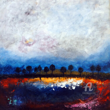 Картина под названием "Blue Horizon Landsc…" - Indrani Ghosh, Подлинное произведение искусства, Акрил