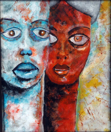 Painting titled "Man and woman Figur…" by Indrani Ghosh, Original Artwork, Acrylic Mounted on Other rigid panel