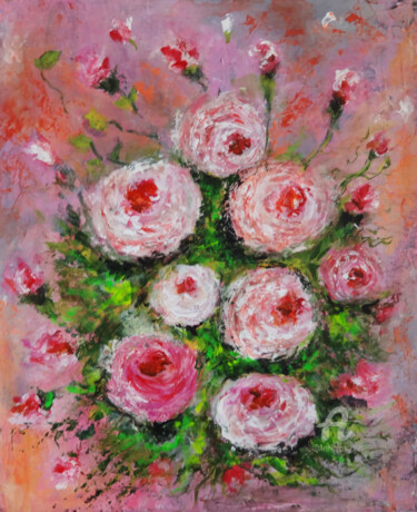 Картина под названием "White and Pink Butt…" - Indrani Ghosh, Подлинное произведение искусства, Акрил Установлен на Другая ж…