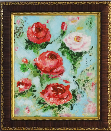 Painting titled "Red and white Roses…" by Indrani Ghosh, Original Artwork, Acrylic