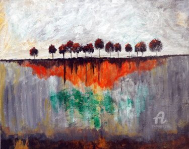 Painting titled "Trees Landscape Pai…" by Indrani Ghosh, Original Artwork, Acrylic