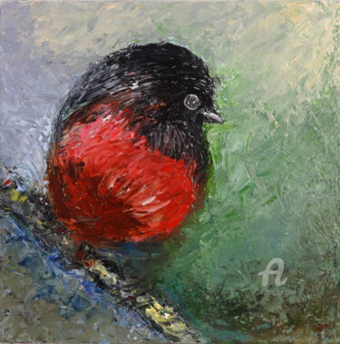 Pittura intitolato "Robin Bird Impasto…" da Indrani Ghosh, Opera d'arte originale, Olio