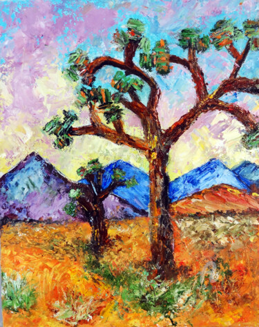 Malerei mit dem Titel "Joshua Tree Hills O…" von Indrani Ghosh, Original-Kunstwerk, Öl