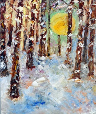 Malerei mit dem Titel "Winter Landscape Im…" von Indrani Ghosh, Original-Kunstwerk, Öl