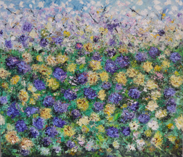 Painting titled "Wild Flower Field I…" by Indrani Ghosh, Original Artwork, Oil