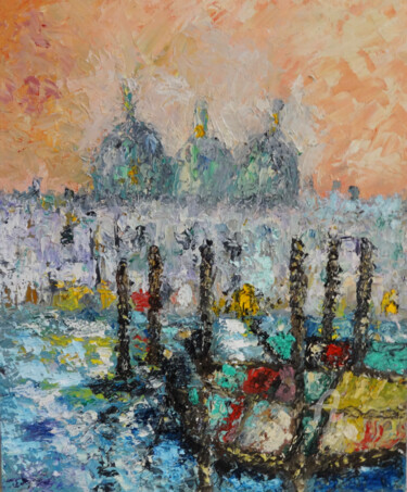 Painting titled "Venice Italy Gondol…" by Indrani Ghosh, Original Artwork, Oil