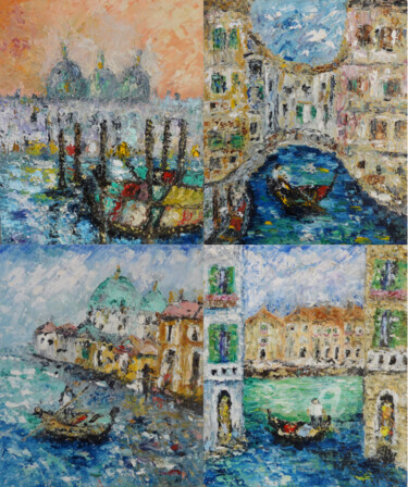 Pittura intitolato "Venice Houses Canal…" da Indrani Ghosh, Opera d'arte originale, Olio