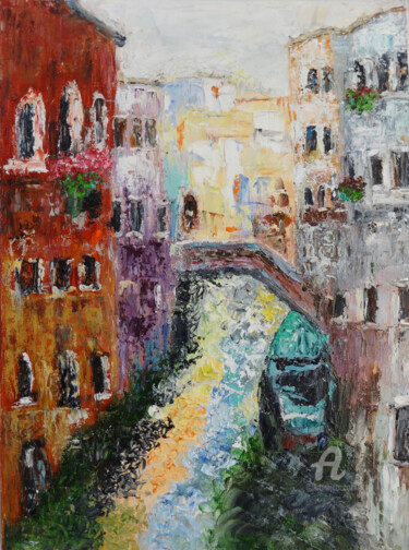 Ζωγραφική με τίτλο "Venice Italy - Orig…" από Indrani Ghosh, Αυθεντικά έργα τέχνης, Λάδι Τοποθετήθηκε στο Ξύλινο πάνελ