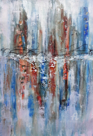 Painting titled "Abstract City Lands…" by Indrani Ghosh, Original Artwork, Acrylic