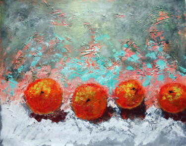 Painting titled "Oranges Textured Ac…" by Indrani Ghosh, Original Artwork, Acrylic