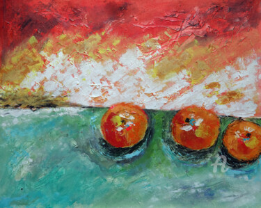 Painting titled "Peaches Textured Ac…" by Indrani Ghosh, Original Artwork, Acrylic