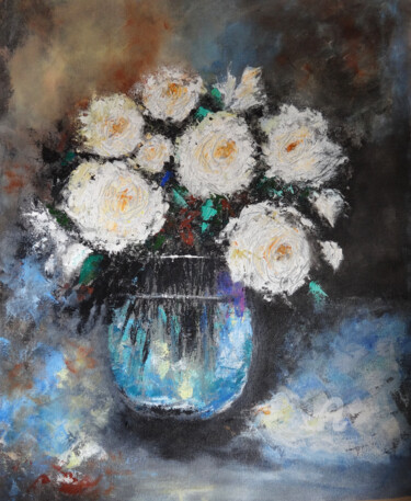 Картина под названием "White Roses Bouquet…" - Indrani Ghosh, Подлинное произведение искусства, Акрил