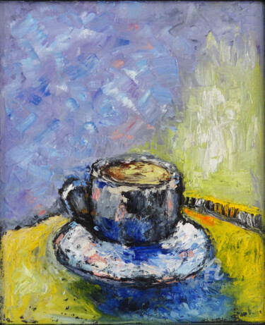 Painting titled "Coffee Cup Still Li…" by Indrani Ghosh, Original Artwork, Oil Mounted on Other rigid panel