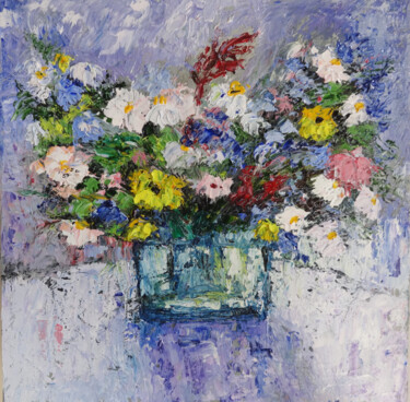 Painting titled "Wild flowers bouque…" by Indrani Ghosh, Original Artwork, Oil Mounted on Other rigid panel