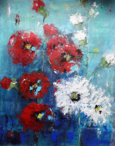 Peinture intitulée "Abstract Floral Red…" par Indrani Ghosh, Œuvre d'art originale, Acrylique