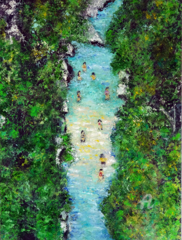 Malerei mit dem Titel "Acheron River Greec…" von Indrani Ghosh, Original-Kunstwerk, Öl Auf Andere starre Platte montiert