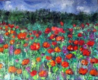 Painting titled "Poppy Field Oil Pai…" by Indrani Ghosh, Original Artwork, Oil