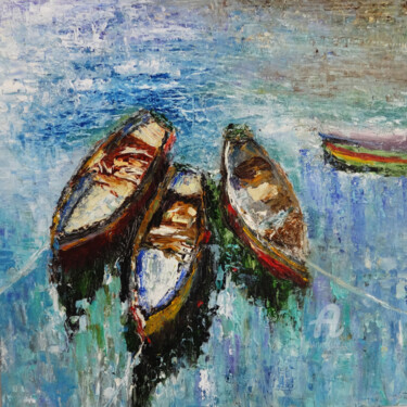 Malerei mit dem Titel "Sailing Boats Frame…" von Indrani Ghosh, Original-Kunstwerk, Öl Auf Andere starre Platte montiert
