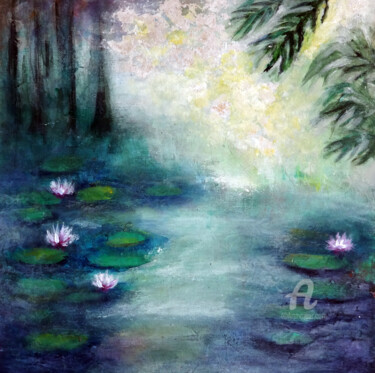 Malarstwo zatytułowany „Serenity Amidst the…” autorstwa Indrani Ghosh, Oryginalna praca, Akryl Zamontowany na Inny sztywny p…