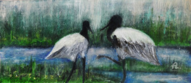 Painting titled "The Crane Birds Oil…" by Indrani Ghosh, Original Artwork, Oil