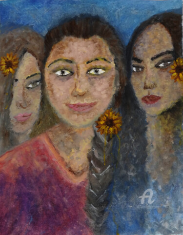 Schilderij getiteld "Friends - Portraits…" door Indrani Ghosh, Origineel Kunstwerk, Olie