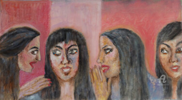 Pintura titulada "Gossiping - Portrai…" por Indrani Ghosh, Obra de arte original, Oleo