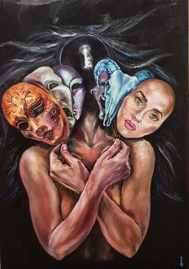 Painting titled ""The masks"" by Iryna Tartakowski, Original Artwork, Oil