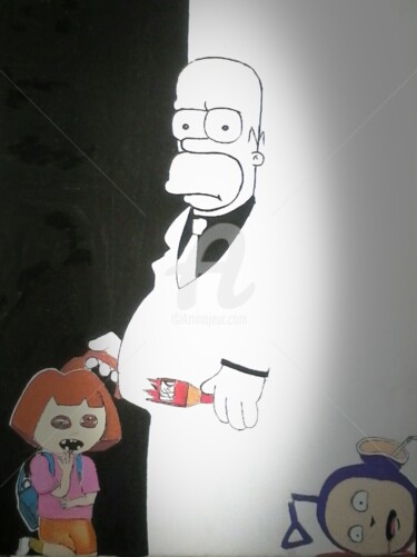Painting titled "Bad Homer /" by Igihozo, Original Artwork, Acrylic
