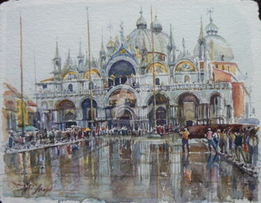 Peinture intitulée "piazza-s-marco-acqu…" par Igli Arapi, Œuvre d'art originale, Aquarelle