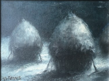 Painting titled "Landschap met strom…" by Ignace Kennis, Original Artwork, Oil