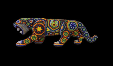 Sculpture titled "Beaded Jaguar" by Nacho, Original Artwork, Resin