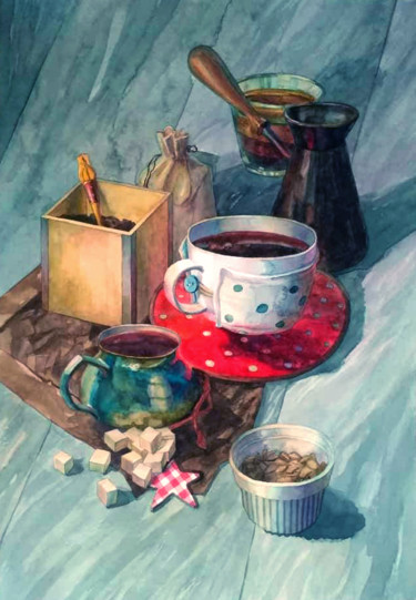 Ζωγραφική με τίτλο "Cristmas Morning.jpg" από Tatiana Ignat, Αυθεντικά έργα τέχνης, Ακουαρέλα