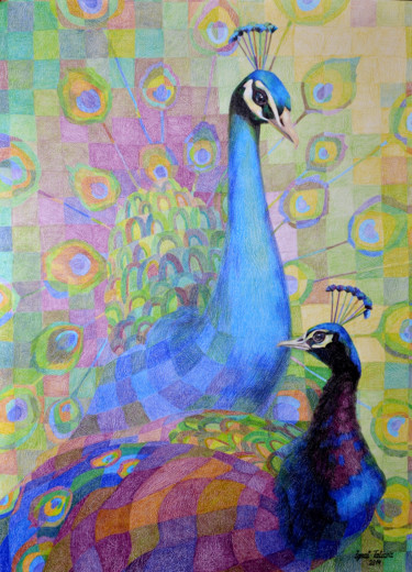 Painting titled "Peacocks.jpg" by Tatiana Ignat, Original Artwork, Other