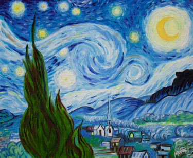 Pittura intitolato "Starry Night (Van G…" da Igor Aranaz, Opera d'arte originale, Olio
