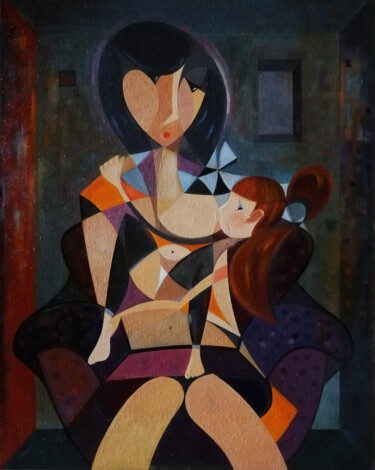 Pintura intitulada "Мать и дочь" por Igor Bondarenko, Obras de arte originais, Óleo