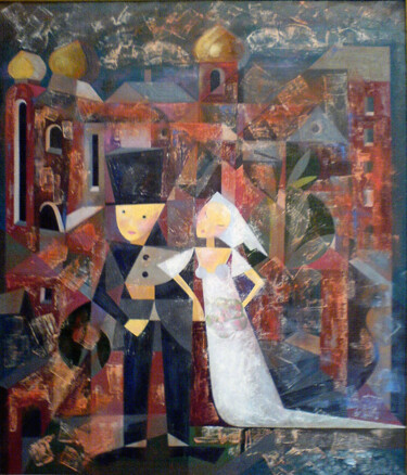 Painting titled "Двое в городе" by Igor Bondarenko, Original Artwork, Oil