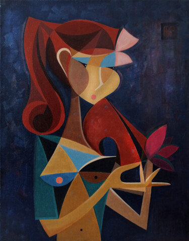 Schilderij getiteld "Цветок и скрипка" door Igor Bondarenko, Origineel Kunstwerk, Olie