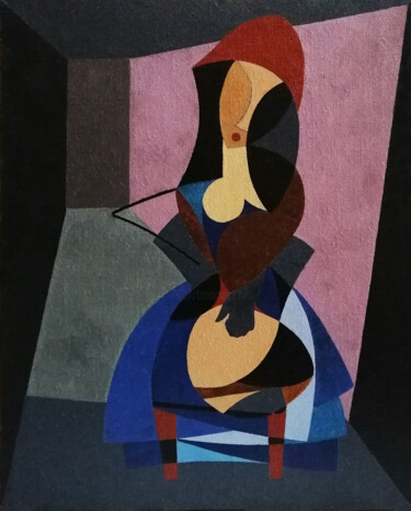 Картина под названием "Девочка на стуле" - Игорь Бондаренко, Подлинное произведение искусства, Масло