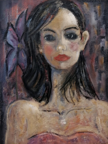 Картина под названием "Портрет с цветком" - Игорь Бондаренко, Подлинное произведение искусства, Масло