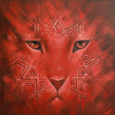 Peinture intitulée "Red Leopard" par Igor Eliseev, Œuvre d'art originale, Huile