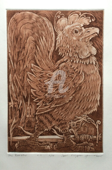 Printmaking titled "Le Coq" by Igor Filippov, Original Artwork, Engraving