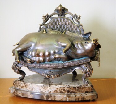 Sculpture intitulée "Свинья на троне" par Igor Glukhenkij, Œuvre d'art originale, Bronze