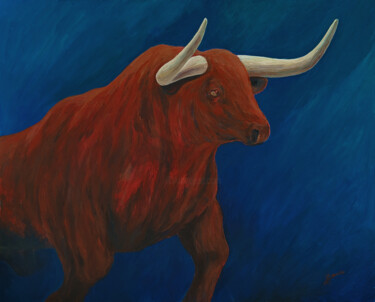 Malerei mit dem Titel "Красный бык" von Igor Hramov, Original-Kunstwerk, Acryl