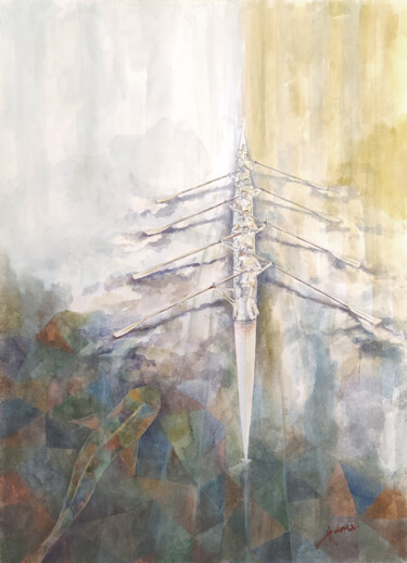 Картина под названием "Туманный заплыв" - Игорь Храмов, Подлинное произведение искусства, Акварель