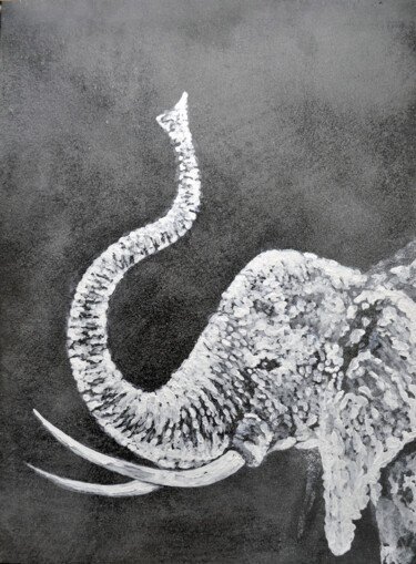 Painting titled "White african eleph…" by Igor Kashchenko, Original Artwork, Acrylic