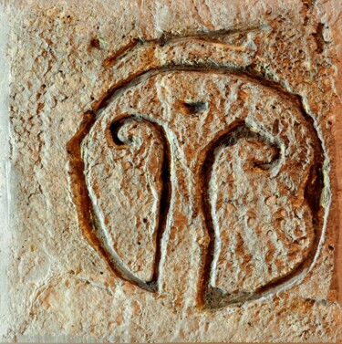 Escultura titulada "Petroglyph on stone…" por Igor Kashchenko, Obra de arte original, Acrílico