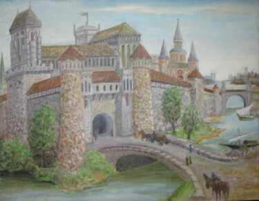 Картина под названием "Средневековый город" - Игорь Кон, Подлинное произведение искусства, Масло