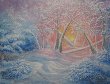 Peinture intitulée "Утро в снегу" par Igor Kon, Œuvre d'art originale, Huile