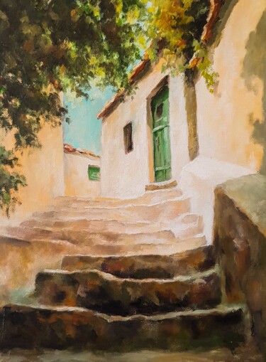 Painting titled ""Old staircase home"" by Igor Makeev, Original Artwork, Oil